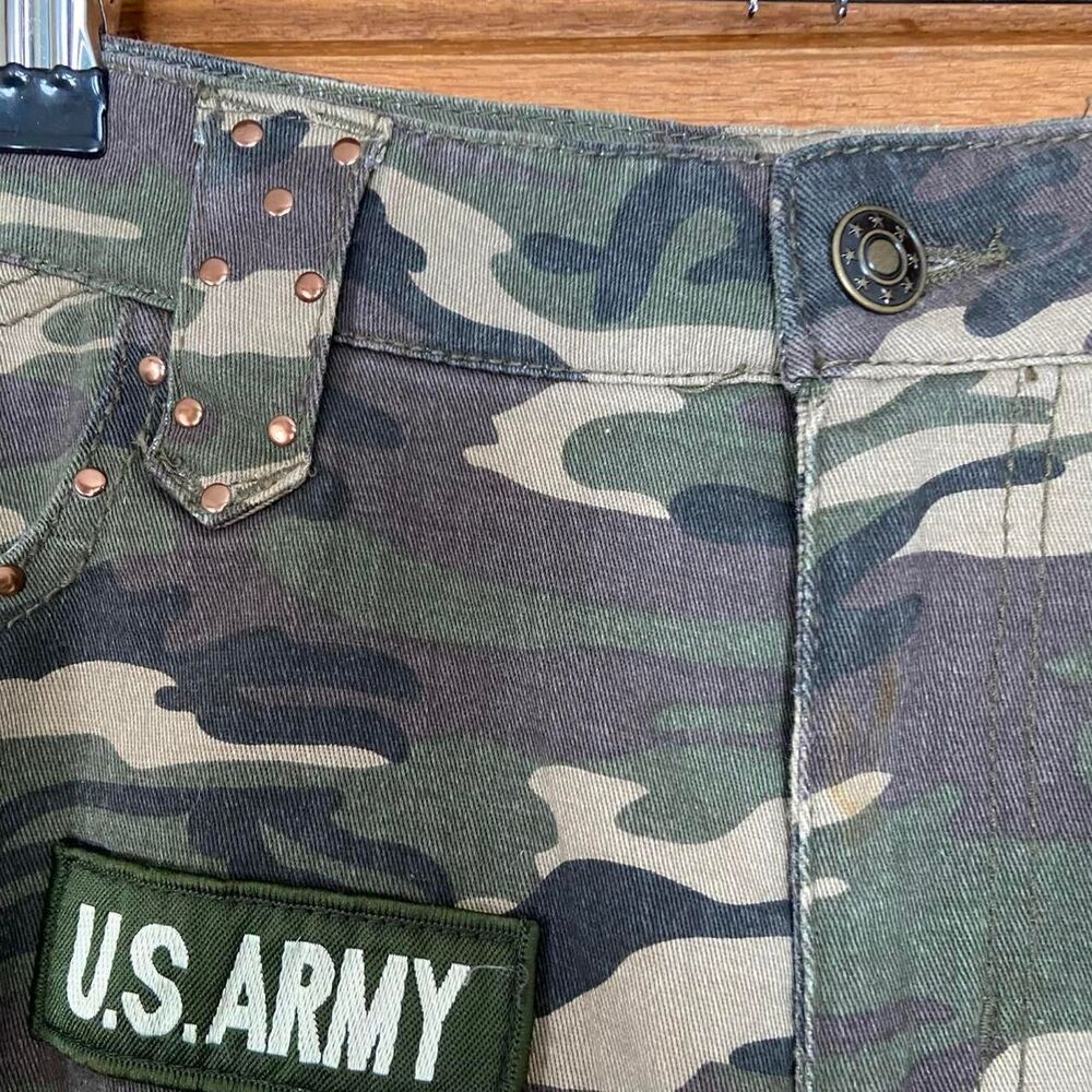 Vintage 90s Y2K Zoey Beth army camoflauge print patch mini skirt - Picture 4 of 7